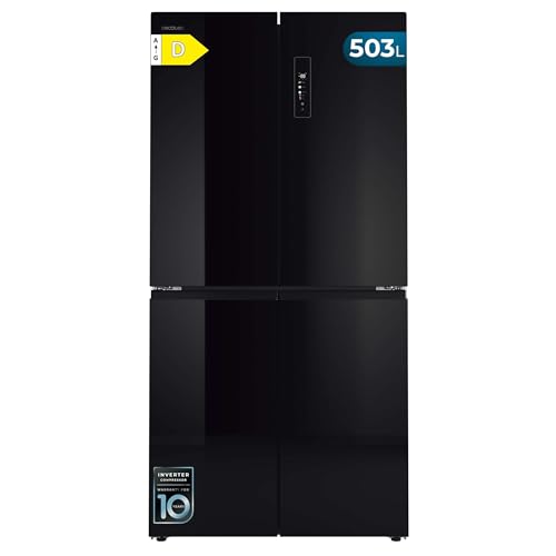 Cecotec Frigorífico Americano 4 Puertas Bolero CoolMarket 4D 503 Black Glass D. 503 L, Altura 177,5 cm, Ancho 85 cm, Total NoFrost, Motor Inverter, Multi AirFlow, Display Táctil