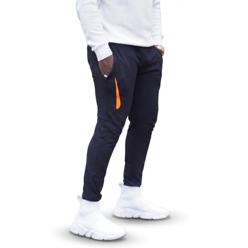 Image of Men's Solid Slim Fit LycraTrack Pants with Orange Accent