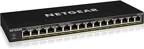 NETGEAR Switch PoE, Switch de Red Gigabit Ethernet no gestionado de 24 Puertos (GS324P)   con 16x PoE+ Consumo 190W, Montaje de sobremesa o en Bastidor