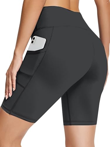Image of Women's Polyester Stretchable Gym Shorts with Side Pockets High Waist Slim Fit Above Knee Length Activewear Tights Gym Fitness Cycling Running Yoga Shorts for Women