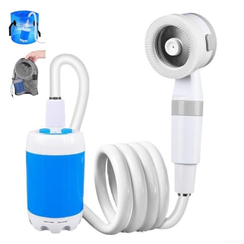 Bomba de ducha portátil para camping, 17 cm, recargable al aire libre, rociador de agua inalámbrico para jardín para duchas de cubo, carga USB, uso compacto de viaje para camping, senderismo y lavado