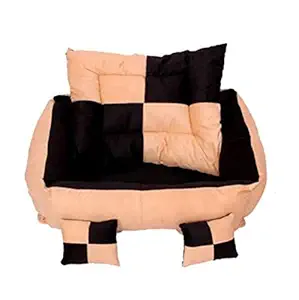 FRISTONE Square Shape Ultra Soft Ethnic Designer Bed for Dog/Cat Cream,Black 2 Small Pillow (Export Quality) Size: Medium