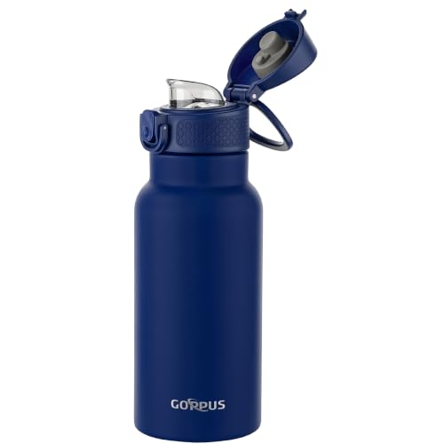 Image of GOPPUS 17oz Insulated Water Bottle with Leak-Proof Flip Lid & Carry Handle,Double-Wall Stainless Steel Bottle for School,Outdoor,and the Gym(Ink blue)