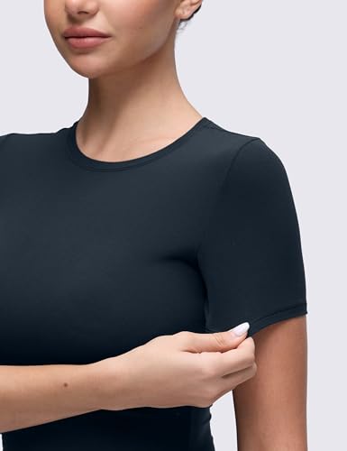 Image of CRZ YOGA Softembrace High Neck T-Shirt | Workout, Ultra Soft, Tight Fit, Waist Length, Short Sleeve Tops for Women
