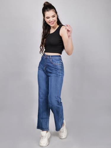 Image of Women's Reguler Fit Modern Regular High Rise Strechable Solid Clean Look Jeans- Dark Grey