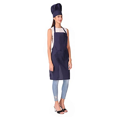 Image of KODENIPR CLUB Kitchen Apron With Cap Set for Women /Men Chef (Navy-Blue)