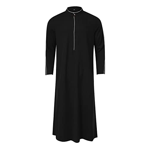 Muslim Clothes for Men Big And Tall Solid Kaftan Robes Long Sleeve V Neck Long Caftans Shirt Islamic Gowns2
