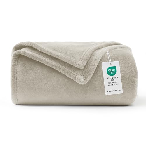 WAVVE Plaid Couverture Polaire Flanelle en Microfibre, Jeté de Canapé 150x200 Beige Lin, Couverture lit Jete de Canape 2 Personnes, Plaid Fourrure Grand Chaud et Doux...