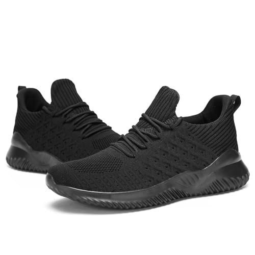 Chopben Men'S Running Shoes Fashion Sneakers - Lightweight Breathable Flying Knitting Lace Up Mesh Walking Shoes Gym Workout Casual Sports Shoes All Black thumb #5