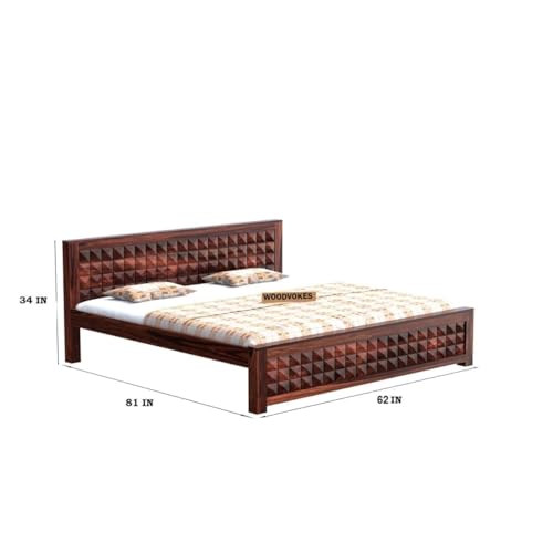 Image of Sheesham Wood Bed Without Storage Solid Wooden Cot Bed Elegant and Functional Bedroom Living Room Home(Reddish-Brown, Queen)