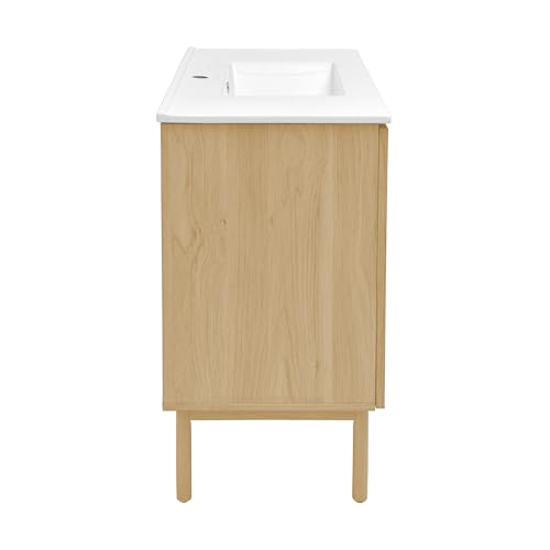 Image of Swiss Madison Classe 36 inch Freestanding Bathroom Vanity in Natural Oak with Sink Top