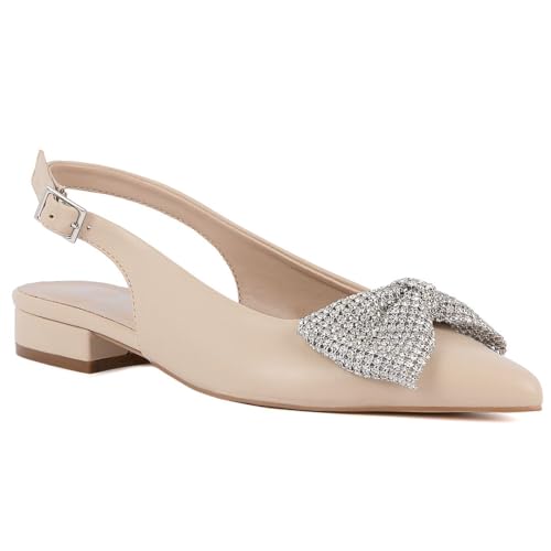 Sugar Women's Dress Flats – Stylish Pointed Toe Slip-On Shoes with Bow Detail, Comfortable Cushioned Footbed for Work, Casual, or Evening Wear - Clovis