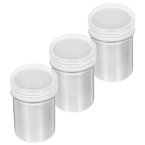 OFFSCH 3Pcs Cinnamon Sugar Shaker with Lids Stainless Steel Powdered Sugar Duster Fine Mesh Flour Dispenser for Cocoa and Dishwasher Safe Kitchen Tool