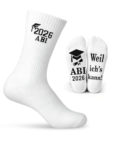 TUZELIYA Abitur Socken 2026 ABI 2026 Geschenke für Junge Mädchen - Abi Glücksbringer Socken mit Spruch Weil ichs kann! - Unisex Baumwolle EU 38-46