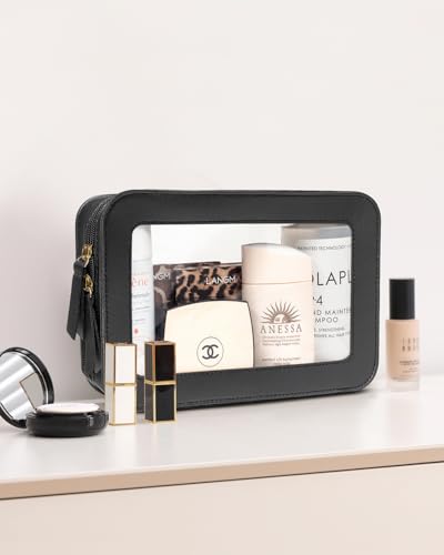 Image of LETGO Clear Makeup Bags for Travel, TSA Approved Toiletry Bag with Zipper, Makeup Organizer Fit Carry-on Essentials, Car Accessories Organizers Storage for Women Men (Clear-Black)