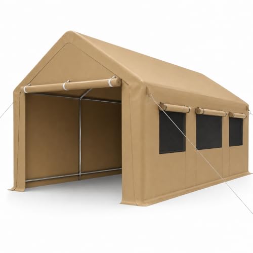 Carport Zeltgarage 3x6 m Winterfest Garagenzelt mit Rolltor & Seitenfenstern Wasserdichtes Oxford-Gewebe Stabiler Stahlrahmen Auto Carport & Unterstand für PKW SUV & Motorrad