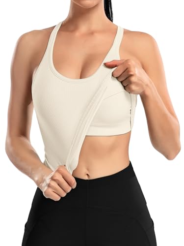 Image of ATTRACO Ribflex Ribbed Workout Crop Tops with Built in Bra for Women Yoga Racerback Tank Top Slim Fit