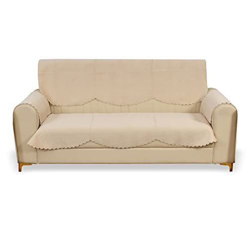 Yellow Weaves 3 Seater Quilted Sofa Cover with Arm Cover, Seat & Back Cover, Color - Beige, Velvet (B0C58R4CHV) Amazon Price History, Amazon Price Tracker
