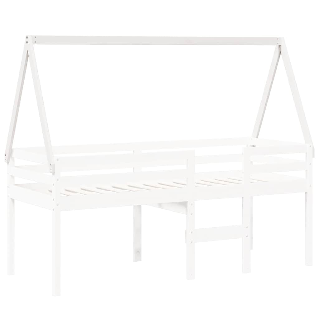 Techo para cama infantil, color blanco, madera maciza de pino, 199 x 95,5 x 88 cm, accesorio para casa de juegos, con lado abierto para habitación infantil, zona de dormitorio estable y