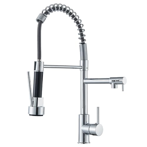 Robinet de Cuisine Avec 2 Jets Mitigeur Monocommande Mitigeur Robinetterie Pulvérisateur Double Fonction Pivotant à 360°Robinetterie à Froid & Chaud Disponible,Laiton Chromé