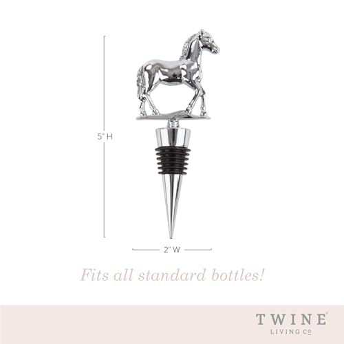 Twine Derby Wine Bottle Stopper, Keep Wine Fresh, Horse Bottle Stopper, Fits Standard Bottles, Metal, Rubber Seal, Silver, Set of 1