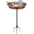 VIVOHOME Oval Bird Bath for Outside, Outdoor Birdbath Bowl with Metal Ground Stake, Weather-Resistant ABS Bird Bath and Feeder for Garden, 1.3 Gallons, Bronze