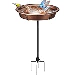 VIVOHOME Oval Bird Bath for Outside, Outdoor Birdbath Bowl with Metal Ground Stake, Weather-Resistant ABS Bird Bath and Feeder for Garden, 1.3 Gallons, Bronze