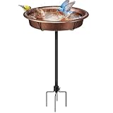 VIVOHOME Oval Bird Bath for Outside, Outdoor Birdbath Bowl with Metal Ground Stake, Weather-Resistant ABS Bird Bath and Feeder for Garden, 1.3 Gallons, Bronze