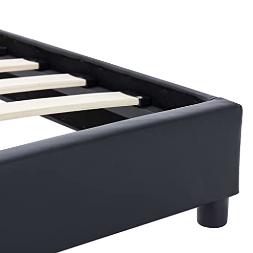 vidaXL Polsterbett mit Rückenlehne Bett Kunstlederbett Doppelbett Bettgestell Lattenrost Bettrahmen Schlafzimmerbett Schwarz 180x200cm
