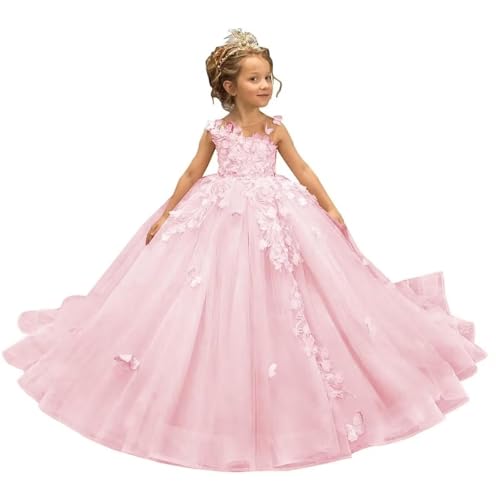3D Butterflies Tullle Flower Girl Dresses for Wedding Long Formal Ball Gown Princess Appliques First Communion Dress