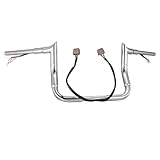 MoKitDora Street Electra Glide Ape Hanger CAN-Bus Wires Installed Handlebar 10' Rise 1.5' Fat 1' Clamp Monkey Bagger Meathook Bars for Harley 1996-2006 Ultra Classic FLHX FLHT, Chrome