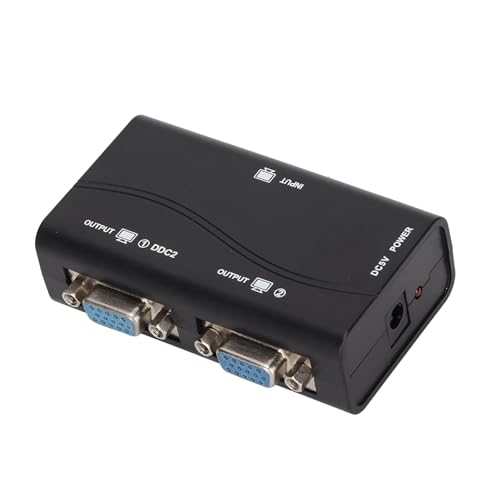 Yosoo Divisor VGA Amplificador Distribuidor de Vídeo 1 Entrada 2 Salidas, Conectores Chapados en Oro de Plástico ABS, Ancho de Banda de 250 MHz 1080P HD para Pantalla de Monitor Dual en la Sala de