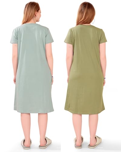 Image of Printed Knee Length Pocket Night Dresses for Women | Cat Lover | Premium Soft Cotton Nighty | Blue and Maroon