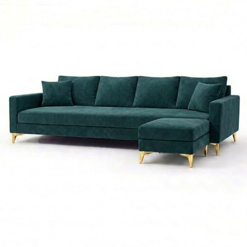 Image of Classiq Rich 5 Seater L Shape Sofa Set with Movable Ottoman | Flexible Layout | Spacious Soft Touch Seating | Designer Sofa for Living Room (Greenish Teal)