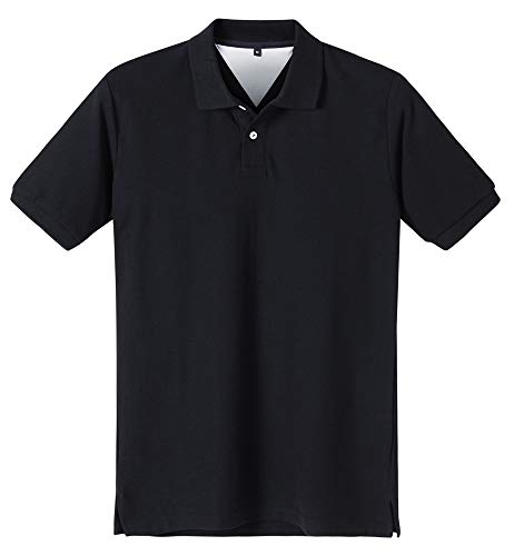 KODAMAA Men's Casual 100% Cotton Solid Short Sleeve Pique Polo Shirt (Medium, Black)