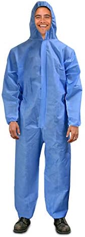 AMZ Disposable Coveralls for Men/Women Medium, Blue Hazmat Suits Disposable, SMS PP Medical Protective Suit Disposable, Painters Suit with Hood, Front Zip, Elastic Cuffs, and Ankles, No Pocket