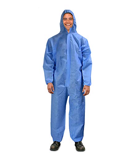Amz Disposable Coveralls For Men/Women Medium, Blue Hazmat Suits Disposable, Sms Pp Medical Protective Suit Disposable, Painters Suit With Hood, Front Zip, Elastic Cuffs, And Ankles, No Pocket #TOP3