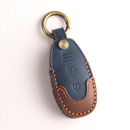 Image of Keyzone Dual Leather Key Cover for Baleno, Ciaz, Ignis, SCross, Vitara Brezza, Urban Cruiser 3 Button smart Key (Blue-Brown)