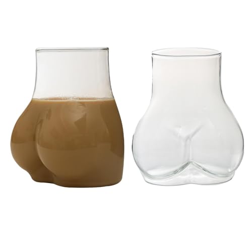 Tasses à café drôles de Fesses | Verres à Boire Fantaisie de 450 ML | Tasses à Eau créatives 3D en Forme de Fesses | Jolies Tasses à café en Verre, Cadeaux de fête pour Amis (1 pièce/2 pièces)