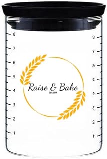 Raise & Bake  Sourdough Starter Jar  Glass Jar with Lid & Measurements - For Fermentation, Storage & Preserving- 800ML to 1L - Multiple Colours Available (Black)