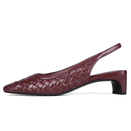 Womens Chunky Low Heel Woven Slingback Pumps Square Close Toe Block Heel Pumps2