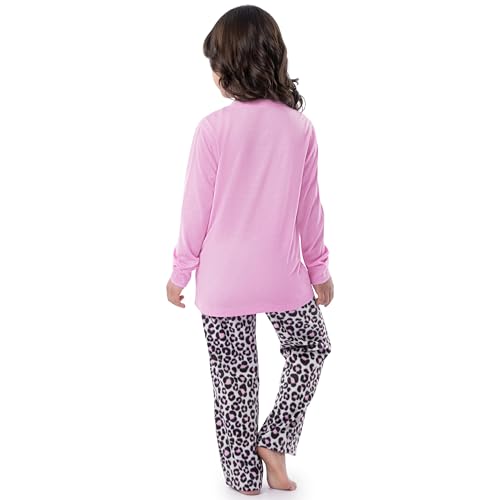 Fruit of the Loom Girls' Long Sleeve Jersey Henley Top and Fleece Pant Sleep Pajama Set2