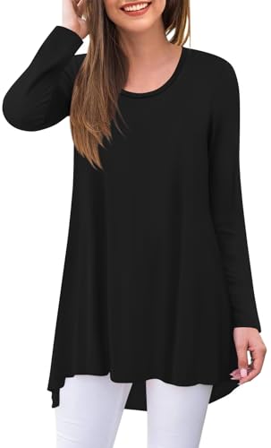 POPYOUNG Women's Long Sleeve Tunic Tops Fall Long Shirts to Wear with Leggings Loose Fit Dressy Crewneck Blouse