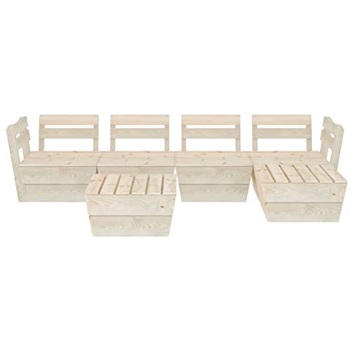 Salon de Jardin Palette 6 pcs Bois d'épicéa imprégné,Table Et Chaise en Rotin,Patio Furniture,Salon De Jardin Textilene – Image 4