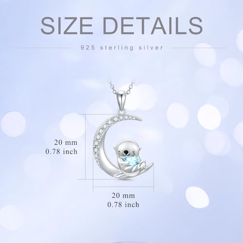 Image of PROESS Animal Birthstone Necklace 925 Sterling Silver Otter /Axolotl /Hippo /Elephant /Dachshund /Monkey /Red Panda Pendant Necklace Animal Birthstone Jewelry Gifts for Women