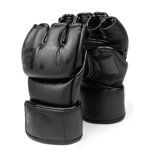Gants de boxe demi-doigts Hemobllo respirants entraînement MMA sparring noir