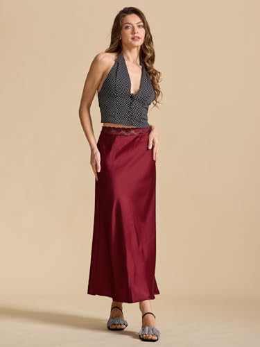 Wuitrie Silk Skirts for Women Summer High Waisted Lace Stitch Wrap Maxi Skirt Long Skirts for Women Business Casual Skirt2