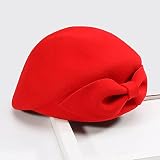 BUXIANGGAN Fedora Trilby Hut Damen Roter Hochzeitshut Für Frauen Vintage Filz Pillbox Hüte Schwarz Fedoras Bogen Baskenmütze Kirche Hüte Einheitsgröße 1