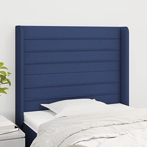 Mandloder Cabecero con orejas, azul, 83 x 16 x 118/128 cm, funda de tela para marco de cama, altura ajustable, diseño robusto, tapizado duradero