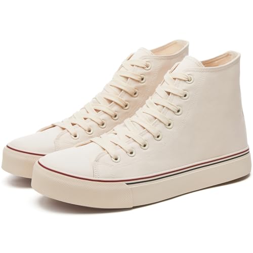 Image of yageyan Mens High Top Canvas Sneakers Fashion Lace up Walking Shoes Casual Classic?beige09.5?